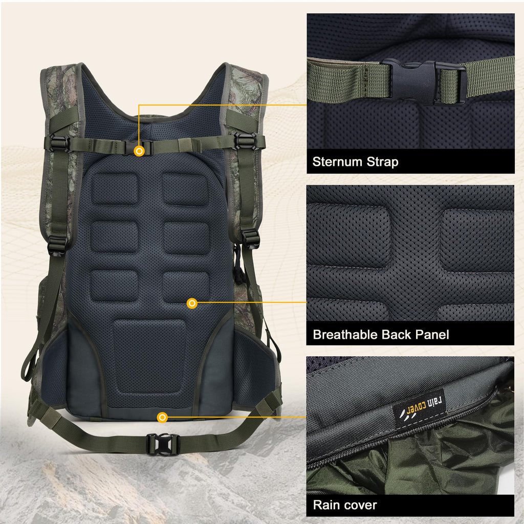 Mardingtop Camo Hunting Backpack for Bow Rifle Gun，Large Capacity Tactical Hunting Day Pack with Rain Cover for Hunting Camping Hiking