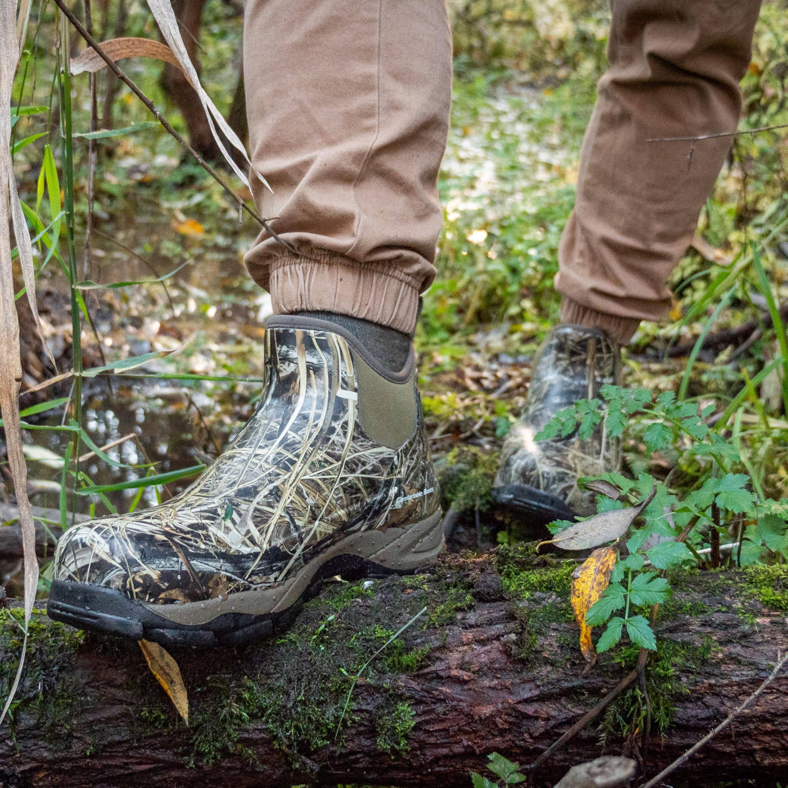 Showave Men's Rubber Boots Waterproof Rain Footwear Durable Short Hunting Boots for Mud Gardening Yard and Chore Working (Size 11,Camo)